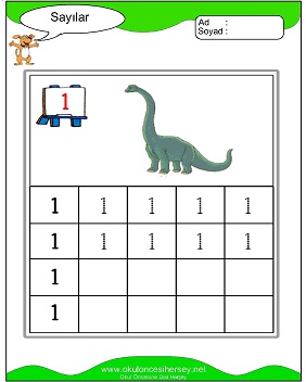 okul öncesi 1 sayısı çizgi çalışması